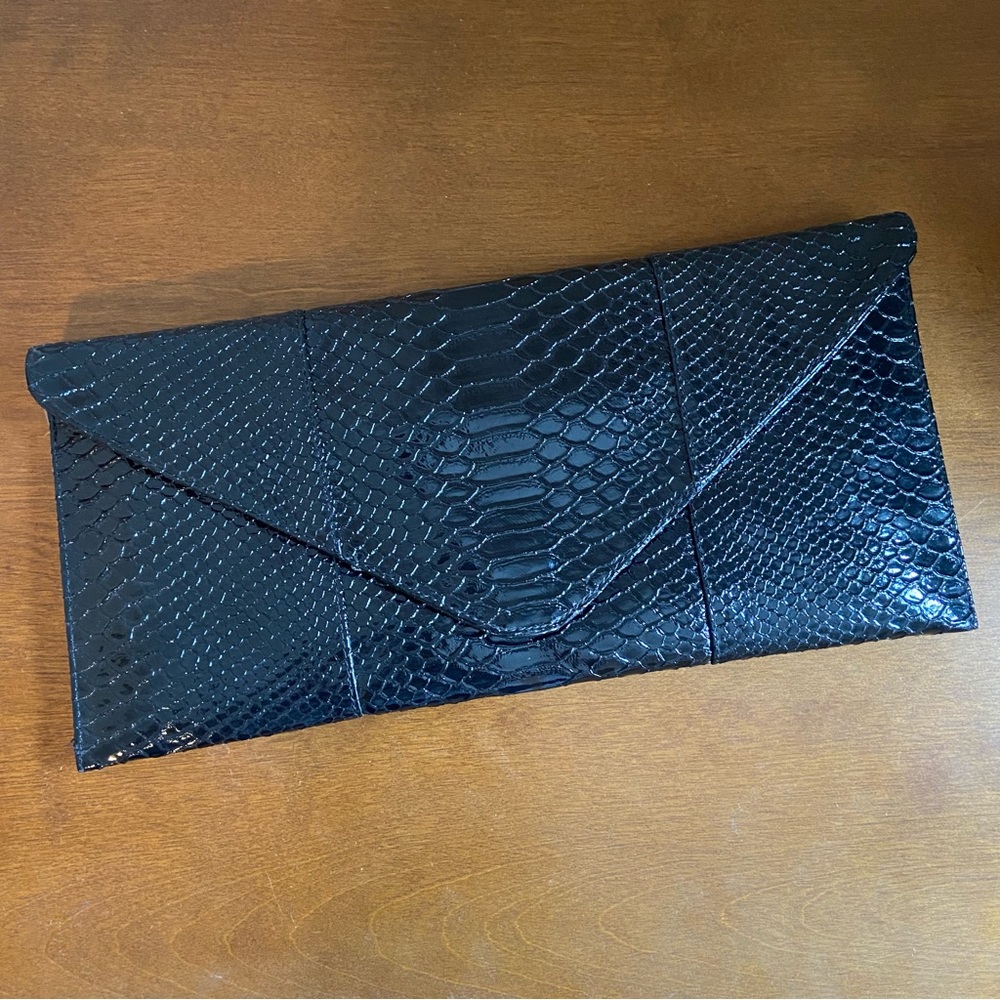 Patent Snakeskin Black Envelope clutch
